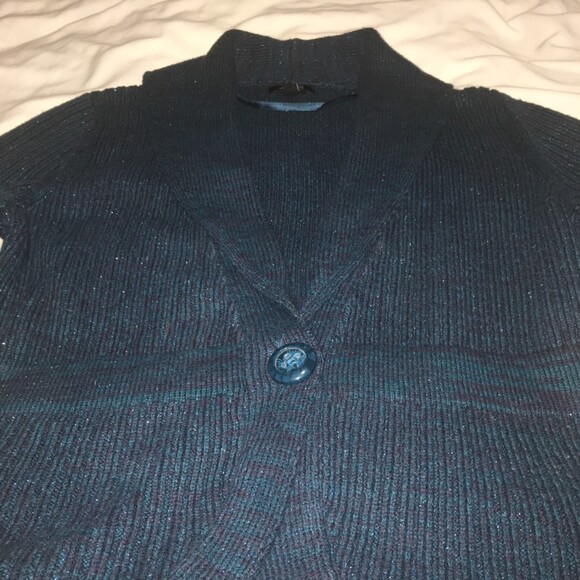 ✨️3 For $20✨️ cardigan M Sparkly green purple-brown shawl collar Preppy Retro - Picture 4 of 8